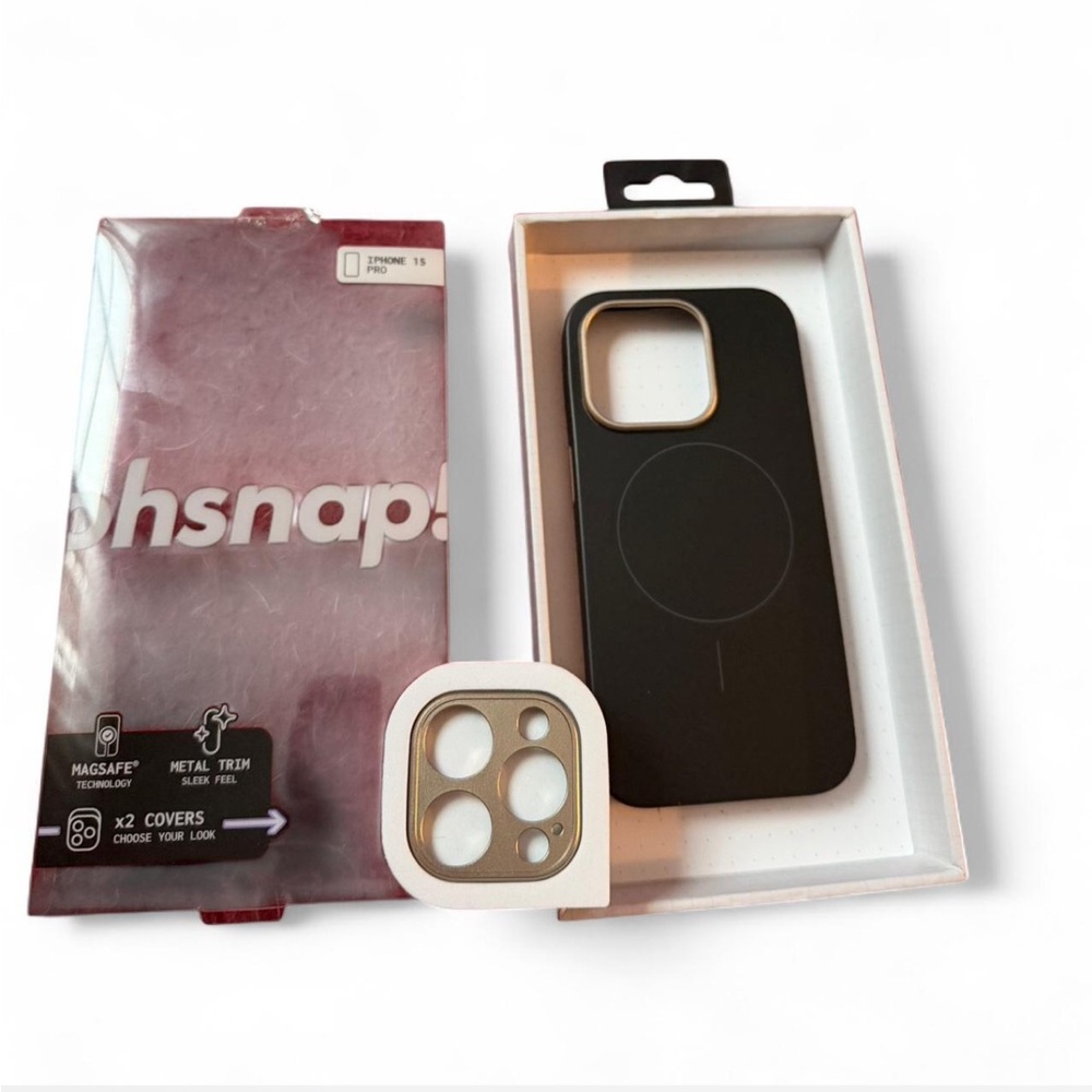 Snap Black Phone Case with Metal Camera Cover for iPhone 15 Pro